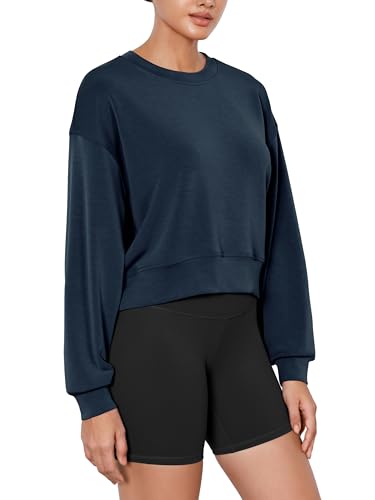 Image of ODODOS Modal Soft Long Sleeve Cropped Sweatshirts for Women Oversized Crew Neck Pullover Crop Top