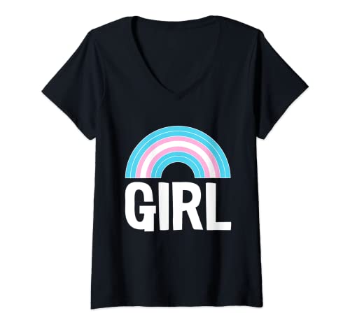 Womens Transgender Girl Rainbow LGBT-Q Cool Trans Pride Flag Color V-Neck T-Shirt