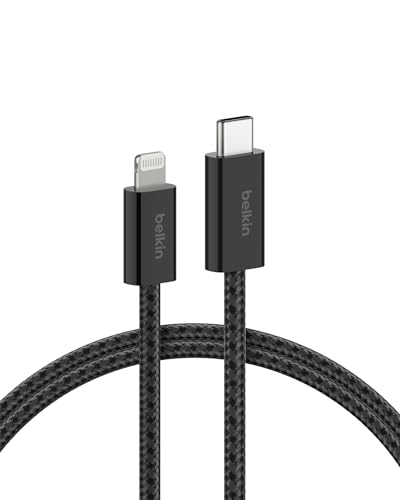 Belkin Braided USB-C Cable w/Lightning Connector (6.6ft) - Soft, Flexible Fast-Charging Cable, Lightning Charger Cord for iPhone 14 & Earlier Series, iPad 9th Gen, & AirPods - Black (USB 2.0)