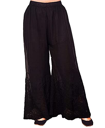 Image of Lavangi Women Lucknow Chikankari Hand Embroidered Chifffon Palazzo /Sharara (Free Size)