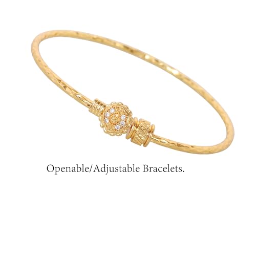 Image of Touchstone Indian Bollywood Handcrafted Engraved Etched Floral Round Rhinestones Cubic Zirconia CZ Designer Jewelry Openable Elegant Gold Plated Bracelets Combos for Women