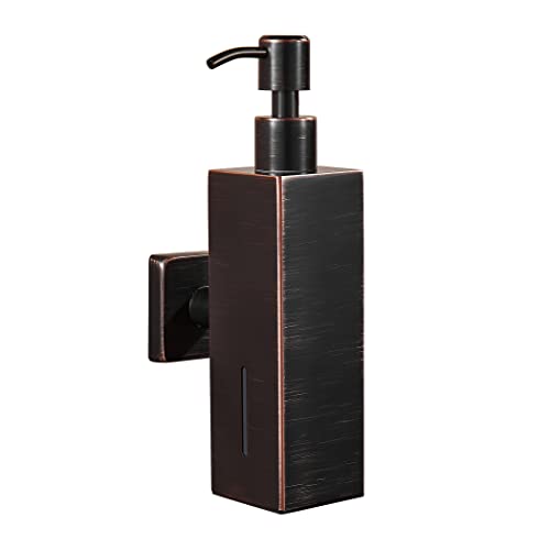 BigBig Home Dispensador de jabón de bronce, dispensadores de jabón de manos de baño, montaje en pared, dispensador cuadrado de acero inoxidable aceitado con bomba granja (8.5 oz/250 ml) Cover
