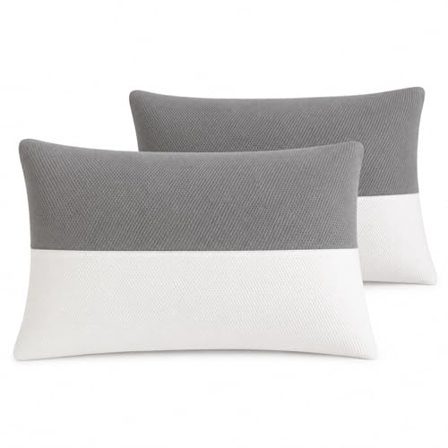 Image of Standard Sleeping Pillow Set of 2 with Adjustable Height | 27 x 16 Inch | Fluffy & Soft Siliconized Hollow Polyester Fiber, Jacquard Cover with Zip Closure - White & GreySet of 2