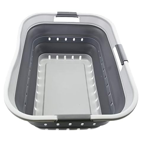 SAMMART 42L (11 gallon) Collapsible Plastic Laundry Basket - Foldable Pop Up Storage Container/Organizer - Portable Washing Tub - Space Saving Hamper/Basket (Grey/Dark Grey) Cover