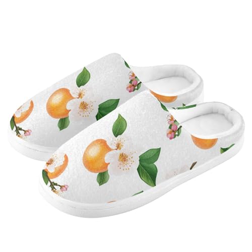 Sweet Apricot Fruit White Women Home Cotton Slippers Closed Toe Memory Foam Home Slippers for Hotel Birthday Presents 6-74