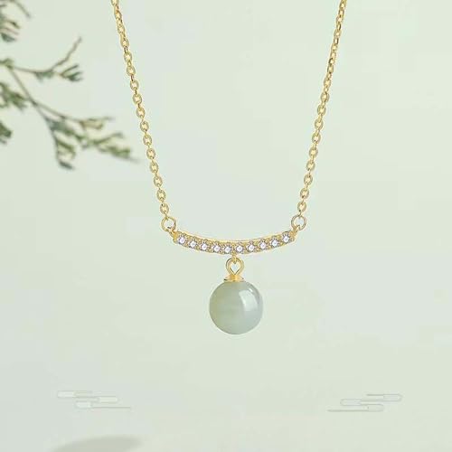Collier en jade vert véritable et argent doré de haute qualité - 5