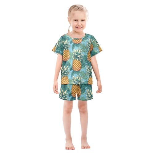 ALAZA Pineapples Green Leaves Pajama Set Short Sleeve Sleepwear Soft Lounge Nightwear3