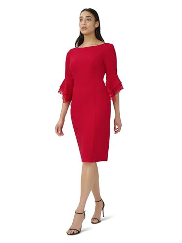 Image of Adrianna Papell Stretch Knit Crepe Sheath Dress with Tiered Organza Bell Sleeve
