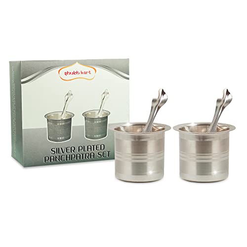 Shubhkart Glänzendes, silbernes und glattes Panchpatra-Set (2 Stück) zum Streuen von Wellness in jede Ecke Ihres Hauses Cover