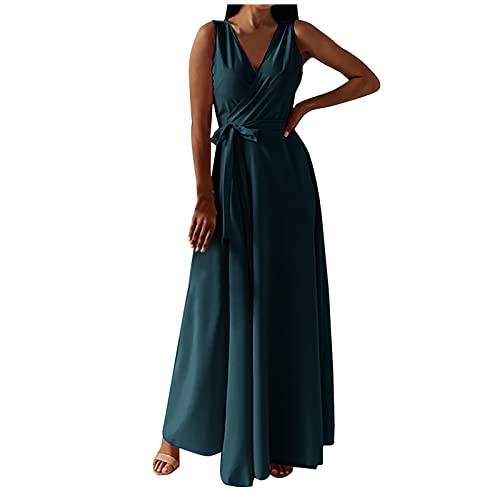 Damen äRmelloses Abendkleid V-Ausschnitt Neckholder Elegantes Cocktailkleid Festes Farbe Taille Seite Riemchen Boden LäNge Party Kleid Prom Kleid...