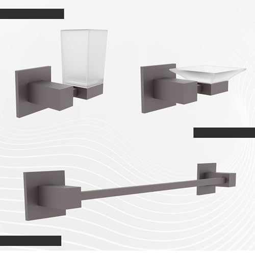 Image of IBELL Bathroom Hardware Set (Towel Bar /Soap Holder /Toothbrush Holder with Tumbler /Toilet Paper Holder /Hook /Towel Ring)