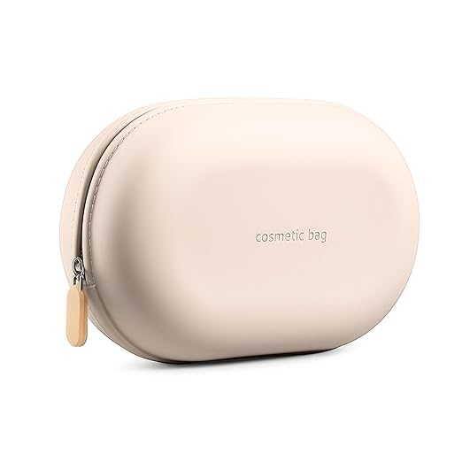 JAMBUVANTI 1Pack, Silicone Travel Cosmetic Bag, Makeup Storage Bag with Zipper Closure, Portable Cosmetic Orgeniser Pouch for Gym Business Trip Vacation Camping. (Beige)