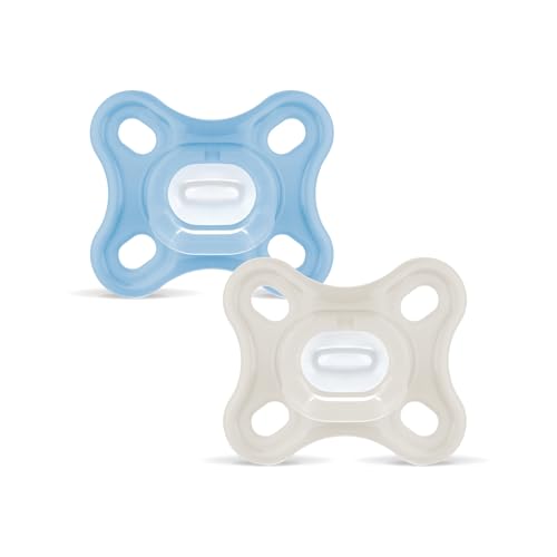 MAM Lot de 2 Sucette 100% Silicone Idéal pour les nouveau-nés avec étui de tétine 0-3 mois, bleu