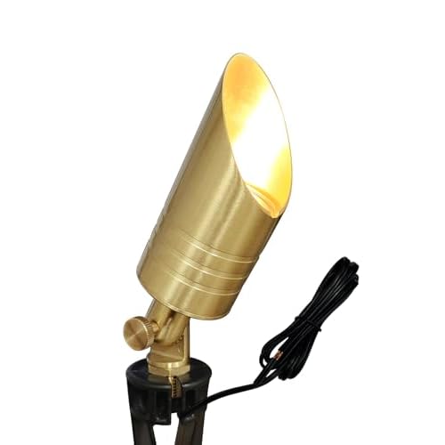 MALORY Brass Landscape Spotlight,12V AC/DC Low Voltage LED Landscape Lighting,Waterproof Spot Up Light for Garden,Patio and Yard (1-Pack Without Bulb)