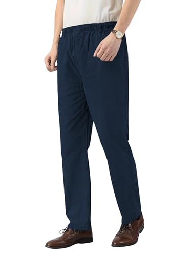 Image of TAGDO Men's Linen Pants | Elastic Waist Pants | Casual Trousers for Men | Straight Fit | Everyday Casual Pant | Perfect for Beach, Resort, Lounge & Vacation Wear (2060)