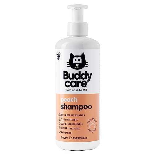 Buddycare Champú para Gatos de melocotón - 500ml - Champú de Limpieza Profunda para Gatos - Aroma Frutal - con Aloe Vera y B5