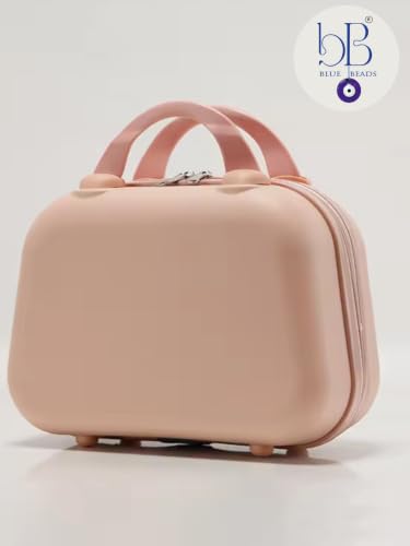 Image of BLUE BEADS Travel Makeup Case with Lock & Luggage Strap, ABS Hard Shell Cosmetic Vanity Case, Portable Makeup Organizer for Women, Beauty Storage Box for Makeup & Toiletries (Light Pink, Model 4)