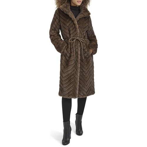 Kenneth Cole Women's Belted Grooved Texture Stand Collar Coat