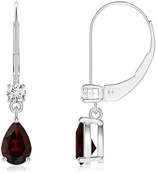 ANGARA Natural Garnet Drop Earrings for Women, Girls in 14K White Gold (Grade-A | Gemstone Size-6x4mm) | January Birthstone Jewelry Gift for Her | Birthday | Wedding | Anniversary