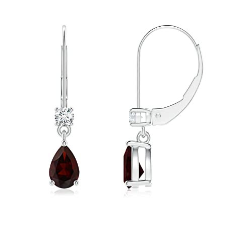 Angara Natural Garnet Drop Earrings For Women, Girls In 14K White Gold (Grade-A | Gemstone Size-6X4Mm) | January Birthstone Jewelry Gift For Her | Birthday | Wedding | Anniversary #TOP3