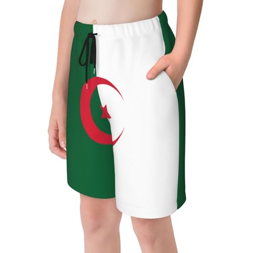 Flag of Algeria Youth Beach Pants, Soft and Breathable, with Drawstring Waist, Suitable for Sports and Leisure.4
