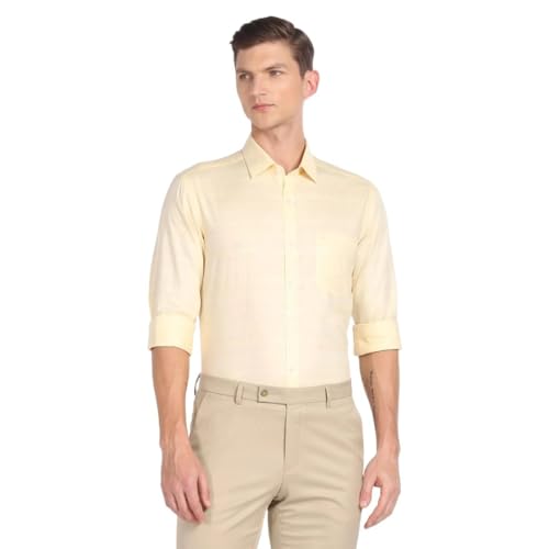 Image of Arrow Men's Full Sleeve Slim Fit Collar Cotton Formal Shirt Beige
