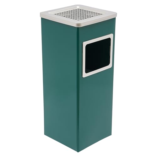 3 Gallon Outdoor Trash Can - Stainless Steel Square Waste Bin with Removable Inner Bucket & Ashtray - Industrial Green Garbage Container for Cabinets, Patios, and Gardens
