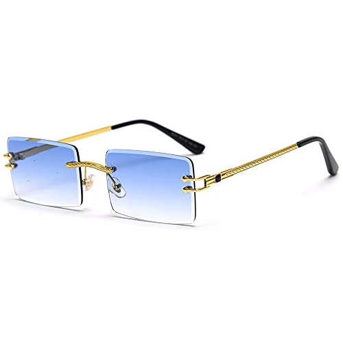 LIGOES Lunettes de soleil sans monture rectangulaires Verre miroir vert bleu Lunettes de soleil pour femme UV400 Rétro Lunettes teintées pour homme, Einheitsgröße