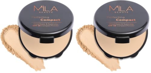 Image of Mila Beaute Perfecting Compact Powder | Natural Matte Finish| Longstay with SPF 15 | Minimized Pores and Finelines | Controls Shine | Lightweight Compact Powder | Shade - (True Beige 16g) (Pack of 2)