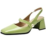 CUTEHEELS Sandales élégantes pour femme avec talons épais et bout carré, vert, 38 EU