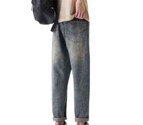 Men's Summer Lightweight Korean Loose Tapered Jeans Retro Vintage Water Wash Denim Trousers Streetwear