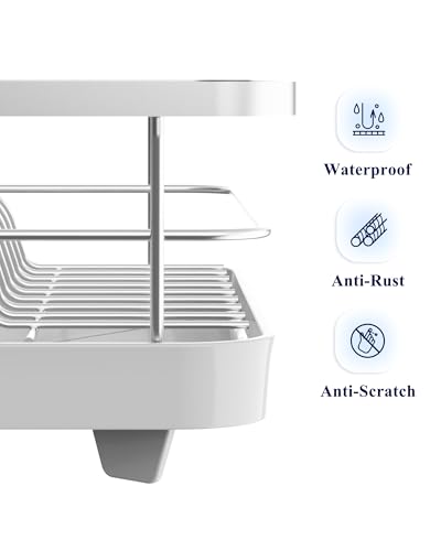 Kitsure Dish Drying Rack for Kitchen Counter, Stainless Steel Sink Organization and Storage Essentials with Cutlery Holder, Home and Appartment Decor, 12''W x 15.5''L, Silver