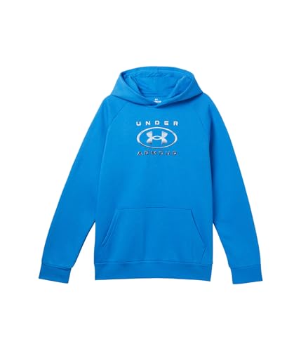 Under Armour Felpa con Cappuccio da Ragazzo Rival in Pile con Logo Cromato (Grandi Bambini), Blu Atlantide/Nero, Small