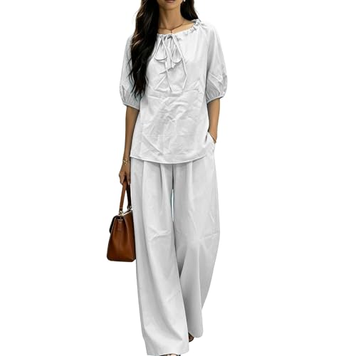 Pantalones anchos y top de manga corta en traje de casa cómodo para mujer