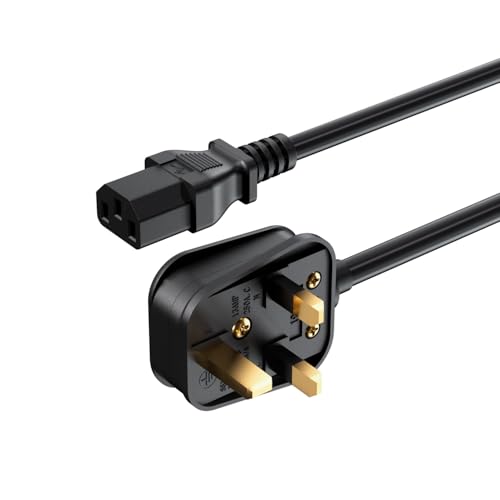 Superer 2M UK Power Cable BS1363 to IEC C13 3 Pin Power Cord Standard Kettle Lead Compatible with LG Dell Panasonic TVs & Monitors PC Computer