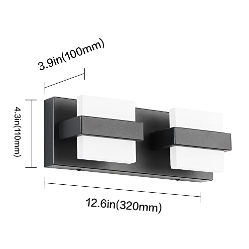 Image of SOLFART 2 Lights Black Bathroom Vanity Lights Over Mirror 12.6 Inch Modern LED Black Bathroom Lighting Fixtures Vanity Light 12.6 Inch White Light Non Dimmable
