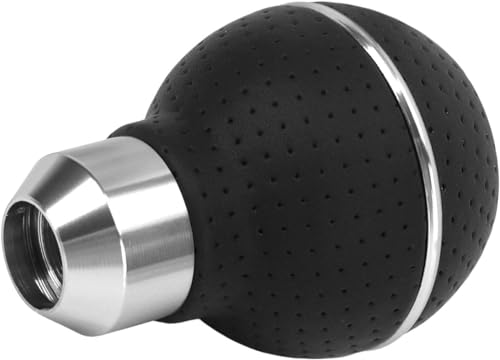 Image of AutoBizarre 5 Speed Aluminum Base Metal Ring Leather Covered Gear Knob Gear Shifter Handle Knob for All Manual Transmission Cars (Silver)