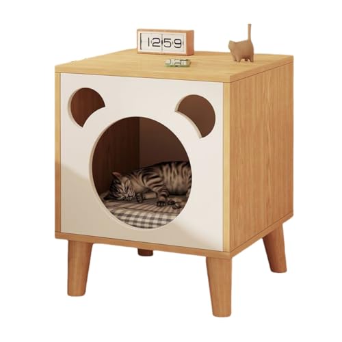 WXQ猫用キャビネット 猫レストルーム ペットハウス キャットハウス リビング 玄関 収納家具 おしゃれ 猫用 組み立て簡単 (ホワイト +ログカラー)