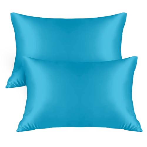 AR Ware Satin Silk pillow cases 2 pack - Hypoallergenic - Soft Silk Pillowcases for Hair and Skin - Standard size with Envelope closure (50 x 75 cm, Teal)