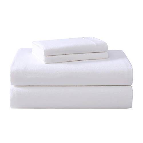 Image of Laura Ashley - Flannel Sheets King Size, Anti-Pilling & Wrinkle Resistant Cotton, Touchably Soft for All-Season Comfort - Bed Sheets with Matching Pillowcases & Fitted Sheet (True White)