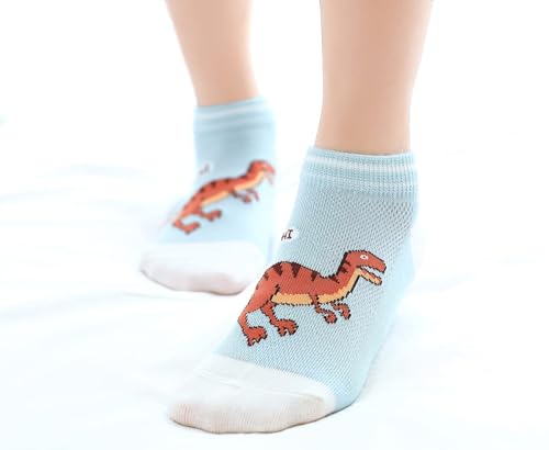 CHUNG Boys Cotton Ankle Socks 5/10 Pack Low Cut Dinosaur Mesh 2-9Y Light Weight Back School Running Sports Casual3