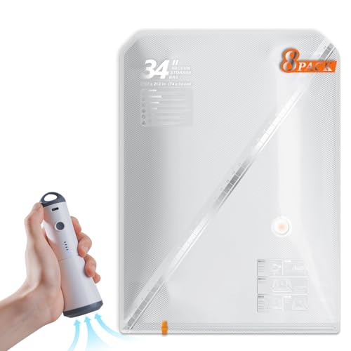 Vacbird Travel Vacuum Seal Bags, 8-Pack of 34-Inch Vacuum Storage Bags with Rechargeable Cordless Pump Compression Packing for Clothing Clothes Blanket Bedding, Space Saver for Suitcase Luggage