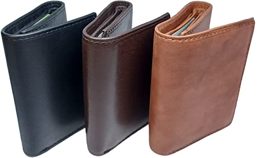 Paul and Taylor Men's TriFold RFID Protected Genuine Leather Wallet W/ Left Side ID Window, 6 Credit Card Slots, 2 Hidden Pockets, Divided Currency Compartment & Key Holder #202 (Brown) (P51202)2