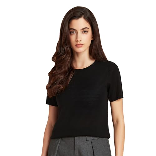 GreenMount Women's Silk Cashmere Round Neck T-Shirt Stretchy Basic Tee Summer Tops for Women