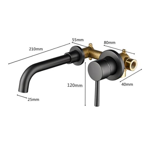 Robinet d'évier mitigeur mural noir pour lavabo de salle de bain