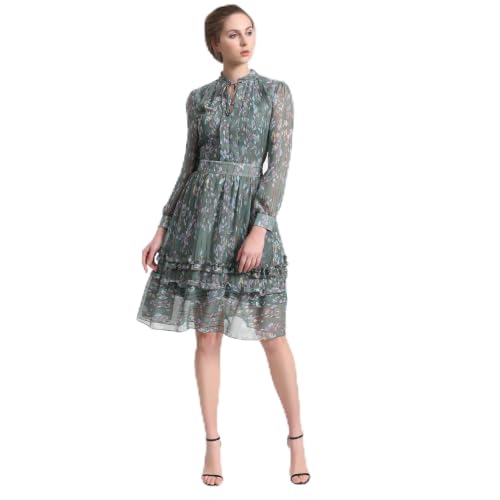 Robe-blouse évasée mi-longue à imprimé feuille élégante pour femme