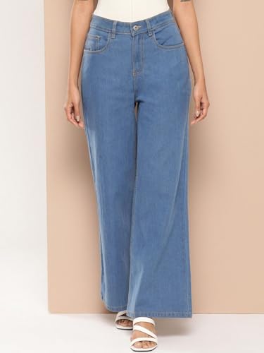 Image of Vogaan Women's High Waist Jeans || Flared Bell Bottom Bootcut Pants || Wide Leg Denim - Perfect for Travel, Party & Everyday Use