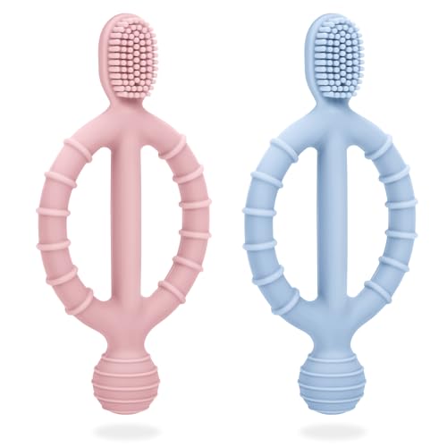 Image of MISSLILI Baby Teething Toys with Easy-Hold Handle, Silicone Infant Toothbrush, Textured On Both Sides Helps Massage, Soothe Sore Gums, Teething Toys for Babies