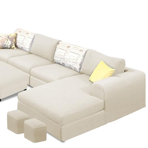 Image of Koza RHS 8 Seater L Shape Sofa Set with Center Table for Living Room (Cream Fabric) Premium Fabric Sofa