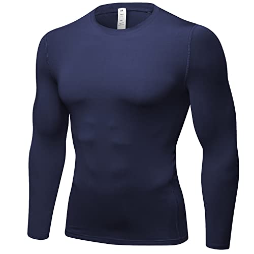 SPVISE Navy Blue Compression Shirt Men Long Sleeve Running T-Shirts